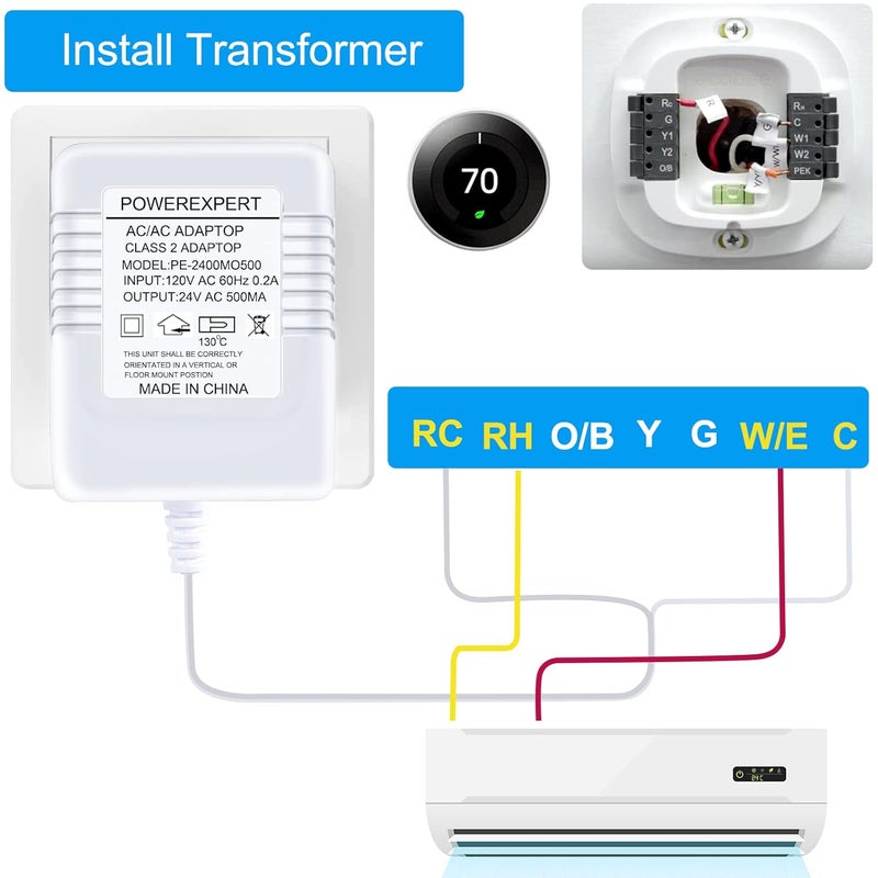 ATUOE Doorbell Transformer, AC 24 Volt Transformer for Ring C Wire Adapter Thermostat Cord Compatible with Ring Doorbell, Wyze, Nest Ecobee, Honeywell, Eufy and Nest Hello Video Doorbells, White - Image 3